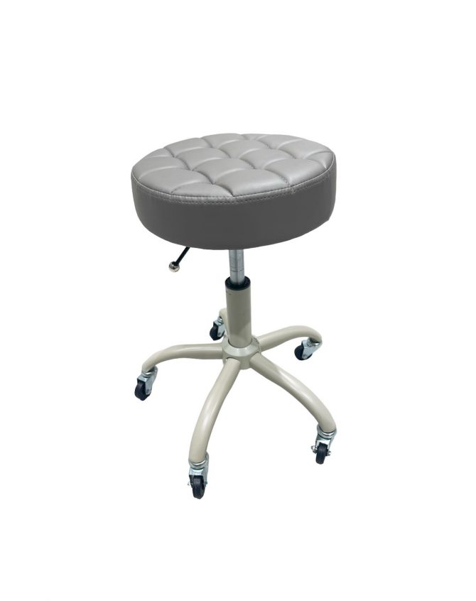 TABURETE DE PIEL CON CUATRADO PEQUEÑO COLOR GRIS CLARO