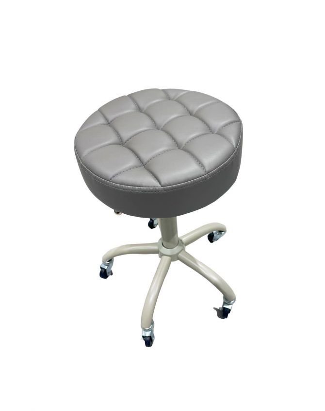 TABURETE DE PIEL CON CUATRADO PEQUEÑO COLOR GRIS CLARO